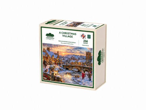 Ein weihnachtsdorf holzpuzzle - weihnachtsdorf,